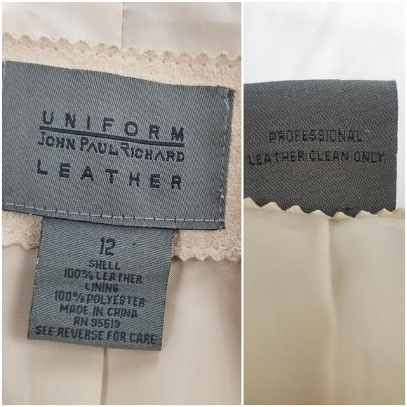 John Paul Richard Uniform Suede Leather Blazer Jacket Button Up Womens Sz 12 Tan - Picture 4 of 16